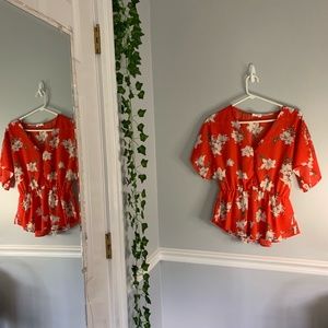 Sienna Sky - Orange Floral Blouse, Small